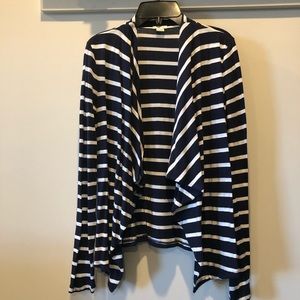 J Crew Navy & White Draped Front Cardigan